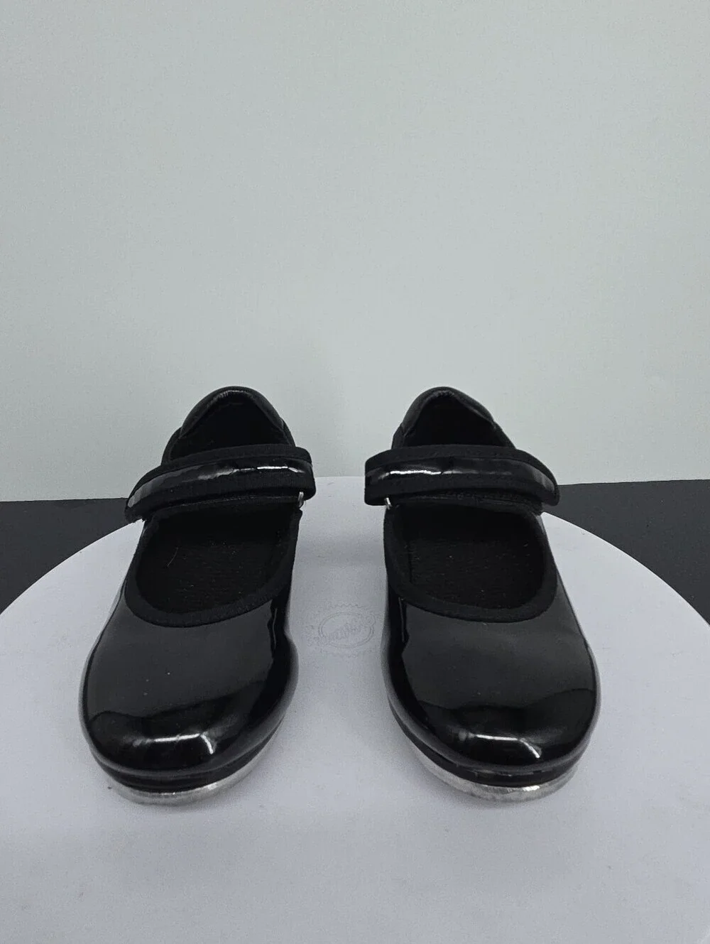 Capezio Kids Black Patent Mary Jane Tap Dance Shoes Size 10.5C Hook Loop Strap